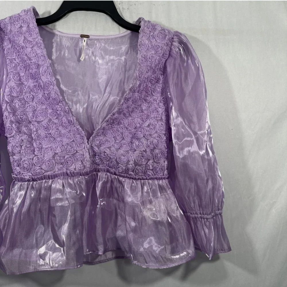 NEW Free People Faye Lavender Floral Top in Dramatic Combo [ Small‎ ] #6199